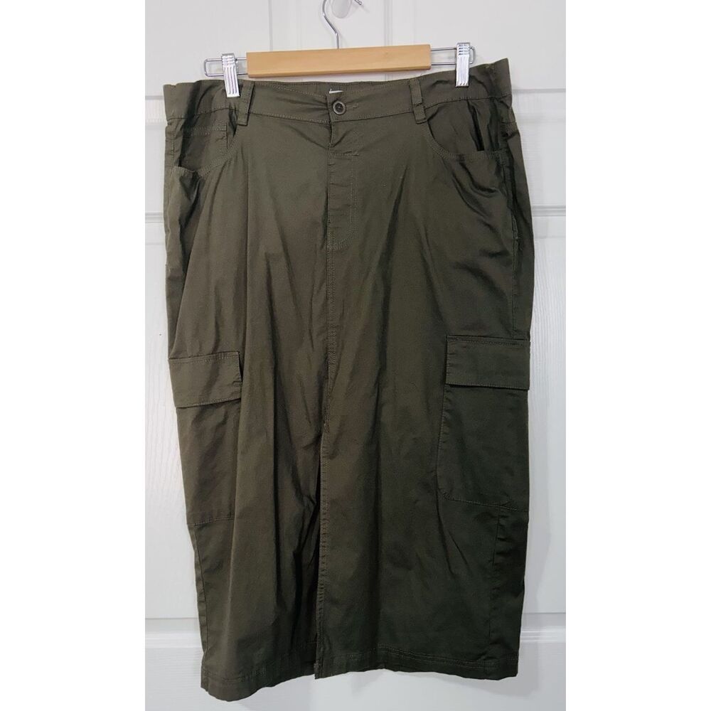DASH Women’s Size L Green Skirt Elastic Waist Pockets Slit in Front Cotton Blend